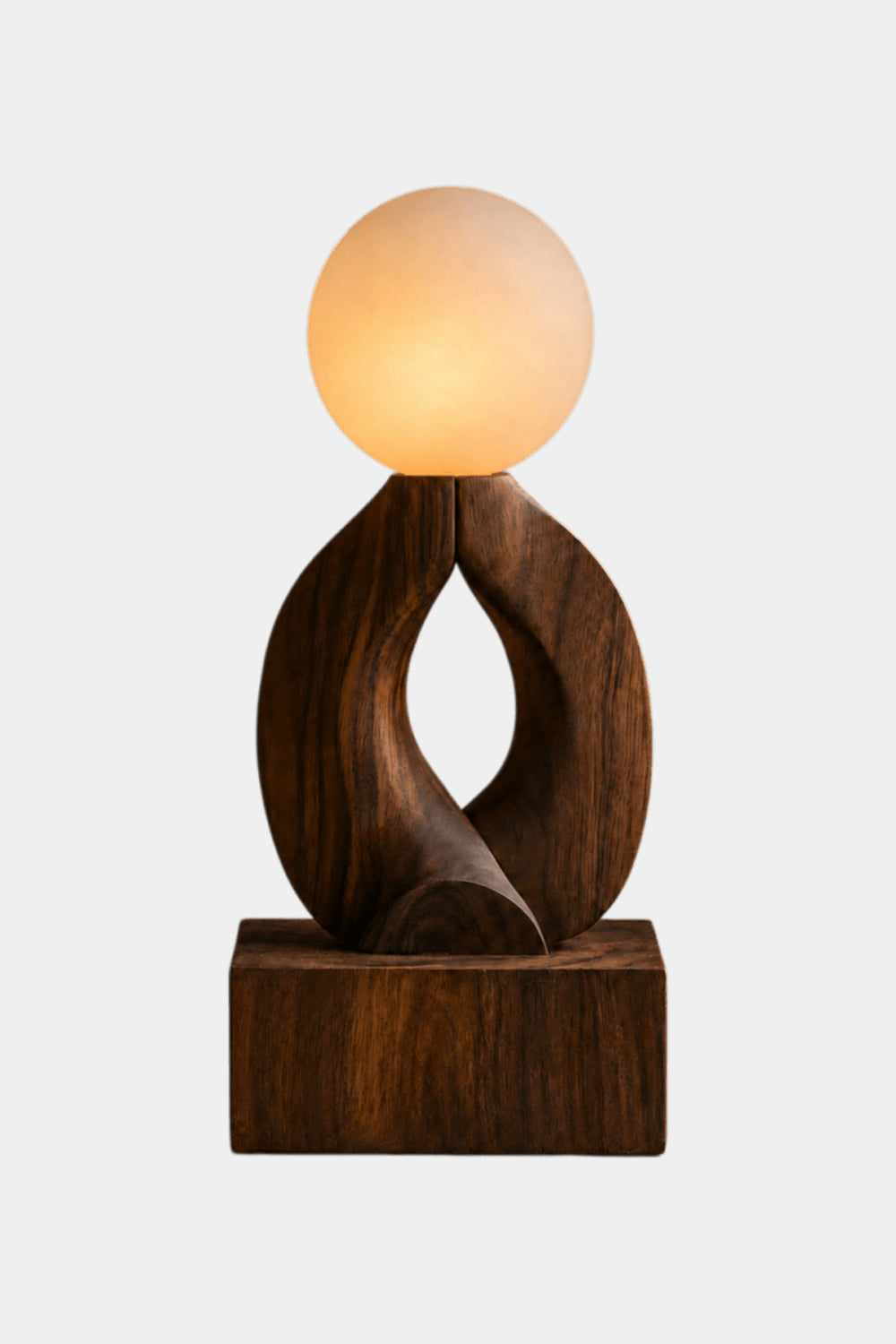 Hand Carved Wooden Art Lamp Sculptural Lighting Fixture Natural Walnut Finish Home Accent