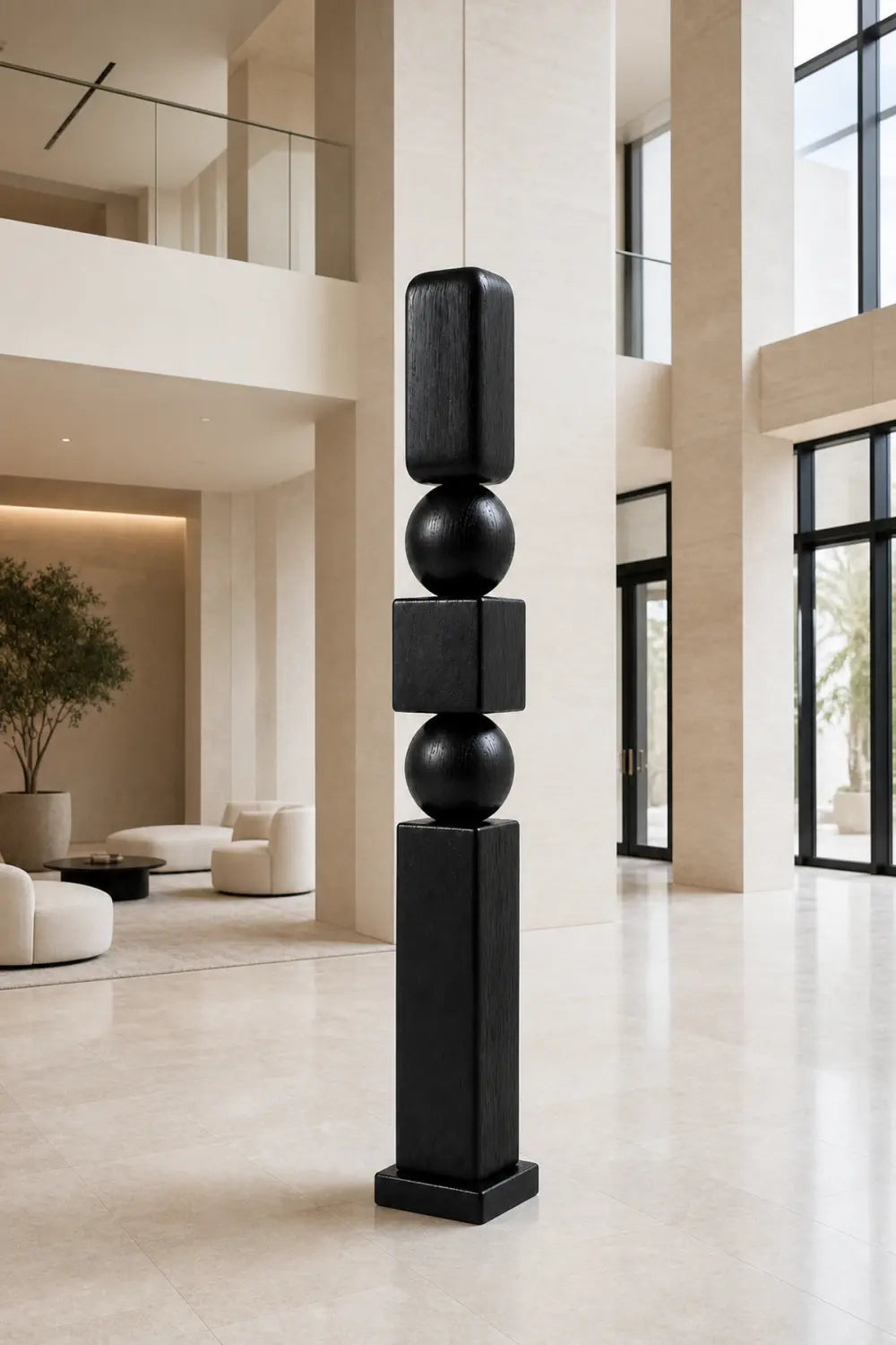 Large Abstract Black Wood Floor Sculpture Modern Minimalist Home Decor Art