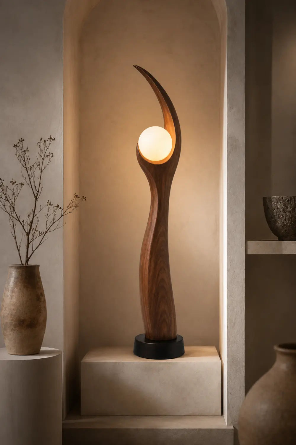 Sculptural Wooden Floor Lamp Blending Art And Function With Natural Grain Texture And Soft Illumination