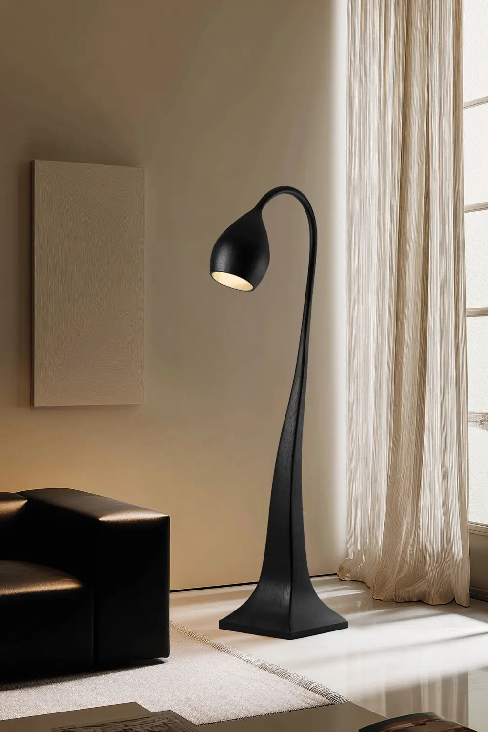 Large Modern Wooden Floor Lamp With Warm Light For Contemporary Homes