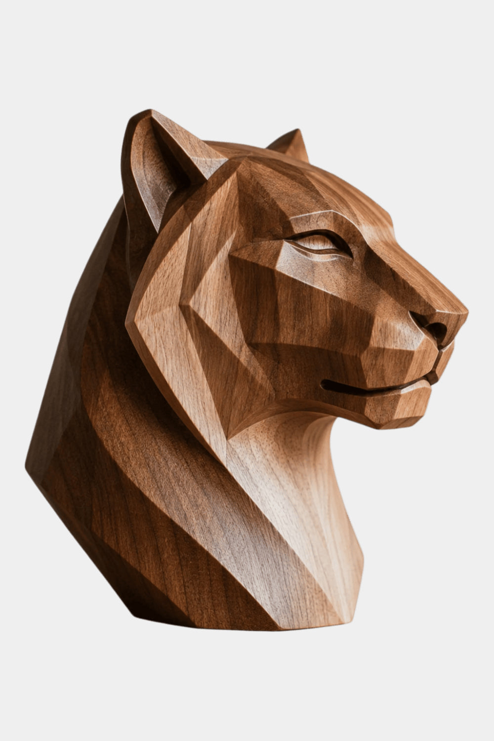 Hand Carved Walnut Wood Geometric Tiger Head Sculpture For Modern Home Decor