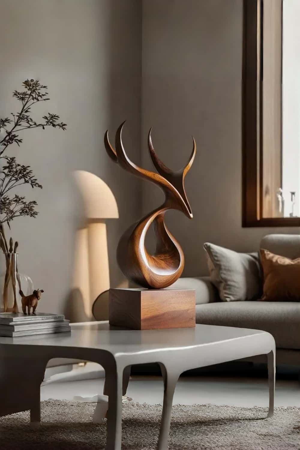 Wooden Deer Sculpture Modern Minimalist Nature Inspired Home Art Decor