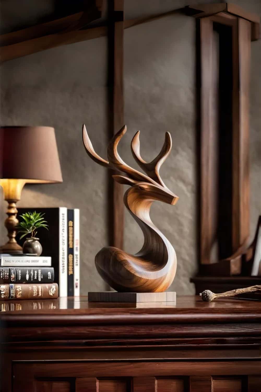 Wooden Deer Sculpture Modern Minimalist Nature Inspired Home Art Decor