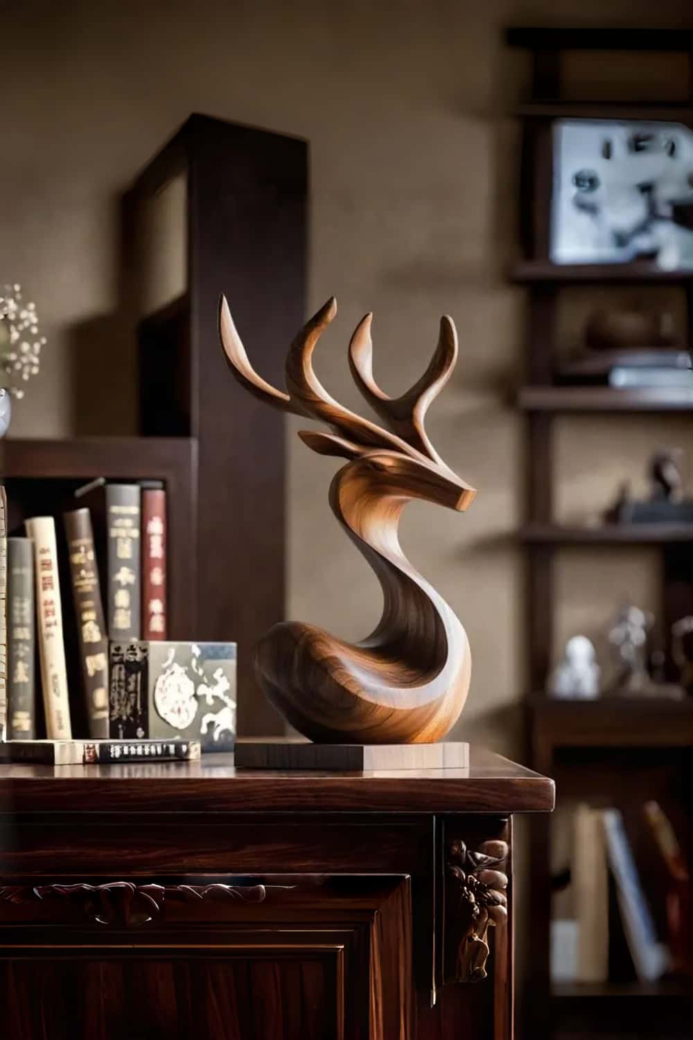 Wooden Deer Sculpture Modern Minimalist Nature Inspired Home Art Decor
