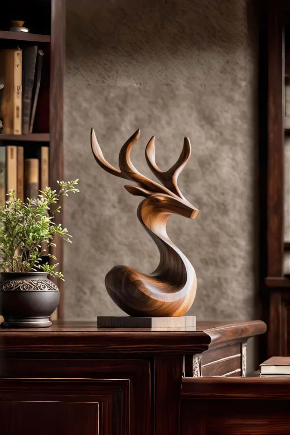 Wooden Deer Sculpture Modern Minimalist Nature Inspired Home Art Decor