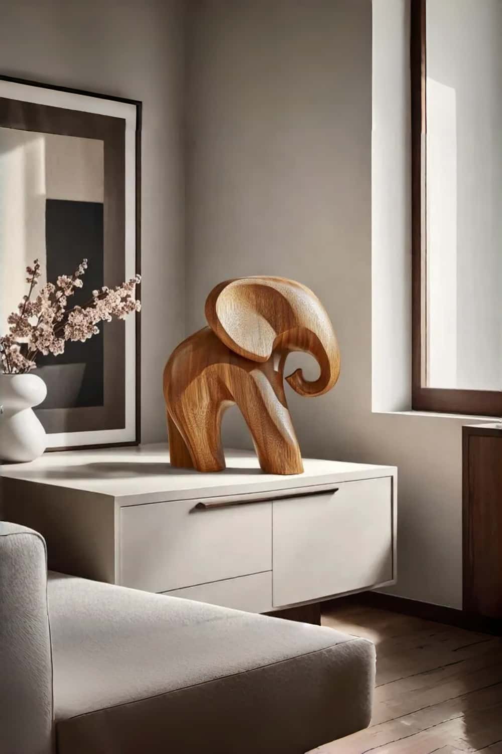 Wooden Elephant Sculpture Handmade Symbol Wisdom Luck Harmony Gift Decor