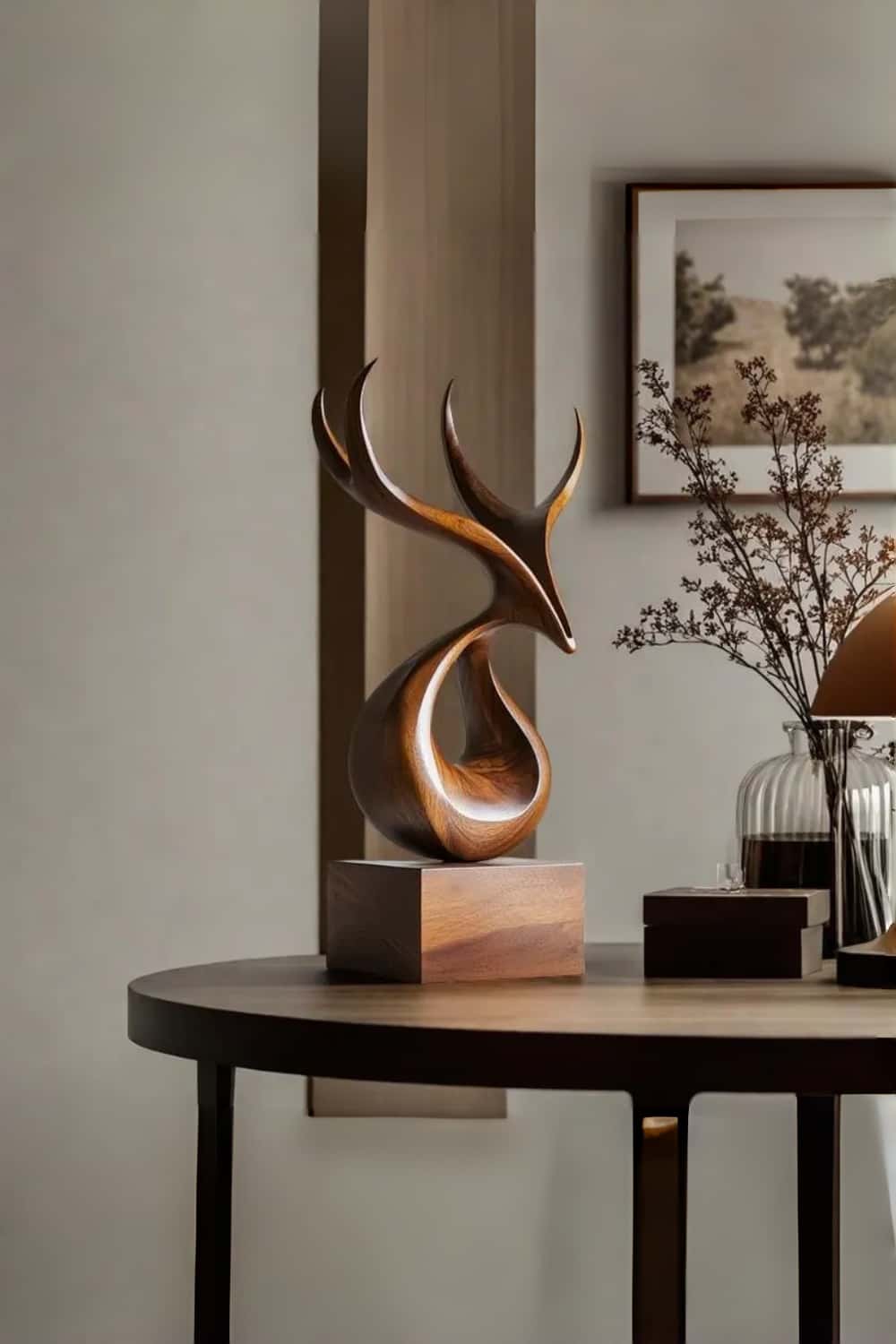 Wooden Deer Sculpture Modern Minimalist Nature Inspired Home Art Decor