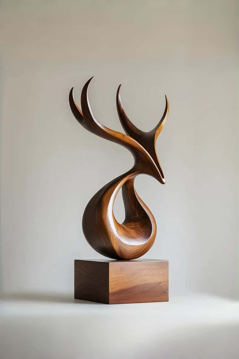Hu2 Wooden Deer Sculpture Modern Minimalist Nature Inspired Home Art Decor