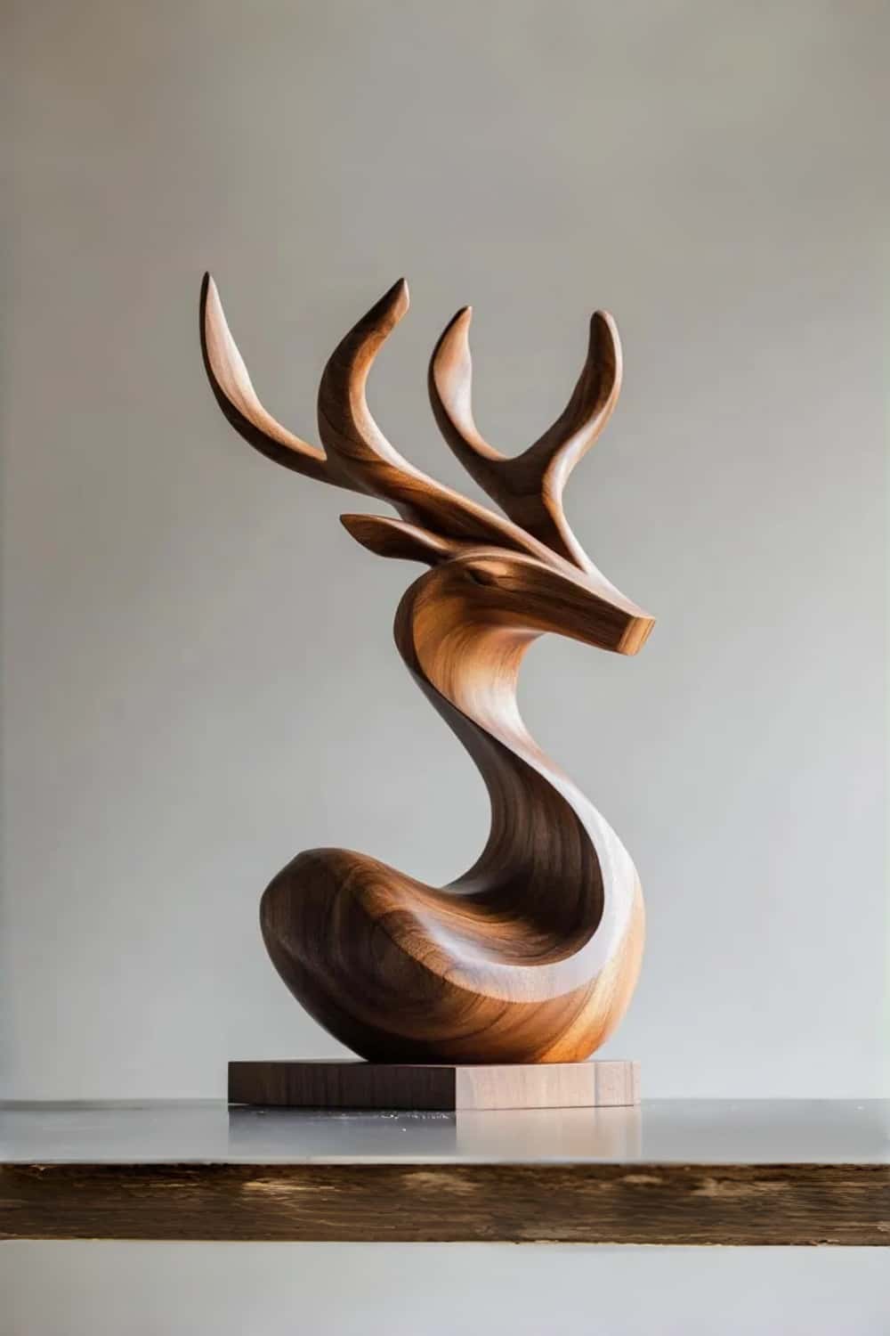Wooden Deer Sculpture Modern Minimalist Nature Inspired Home Art Decor