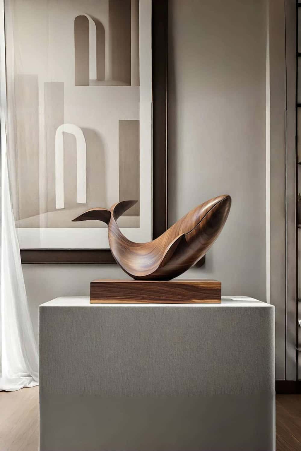 Handcrafted Wooden Whale Sculpture Coastal Ocean Inspired Home Decor