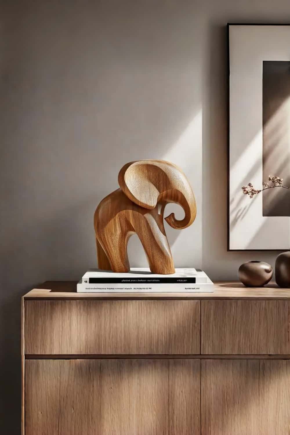 Wooden Elephant Sculpture Handmade Symbol Wisdom Luck Harmony Gift Decor
