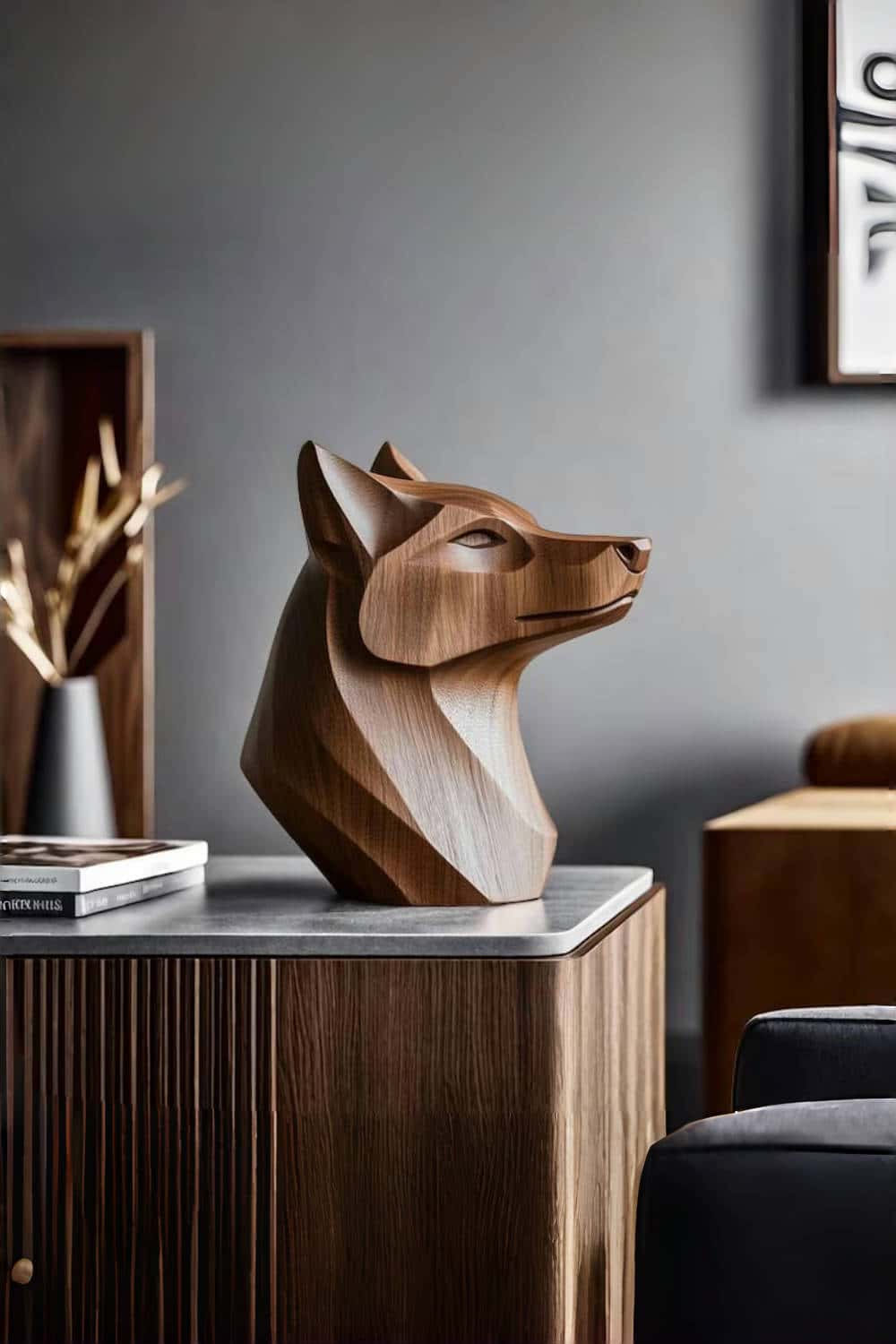 Handcrafted Wooden Wolf Head Sculpture Modern Wildlife Home Decor Art