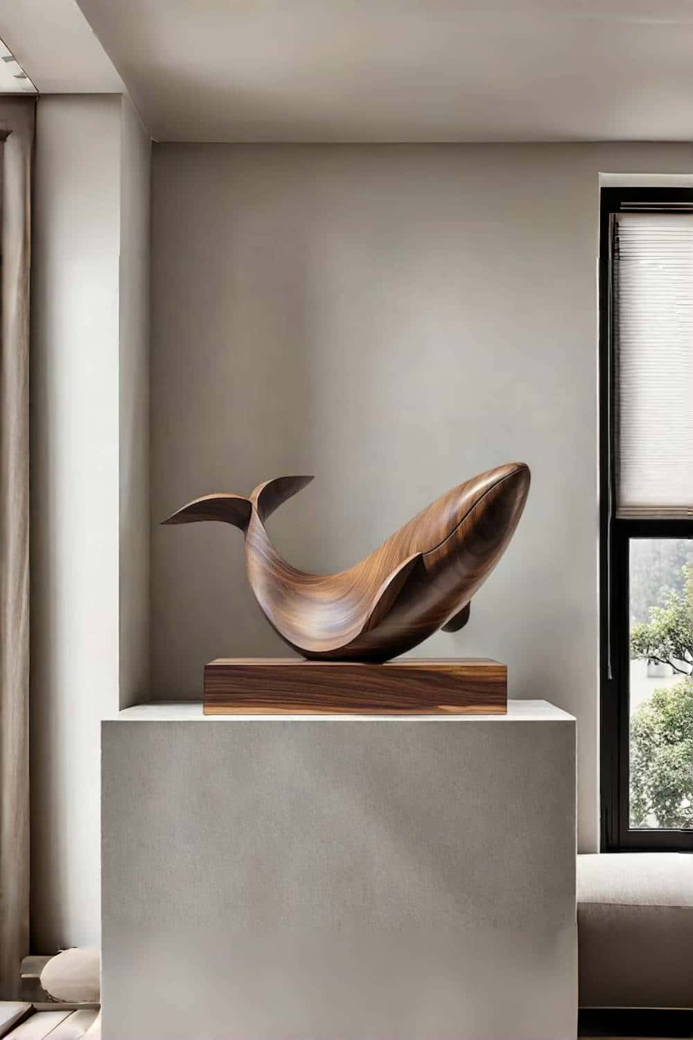 Handcrafted Wooden Whale Sculpture Coastal Ocean Inspired Home Decor