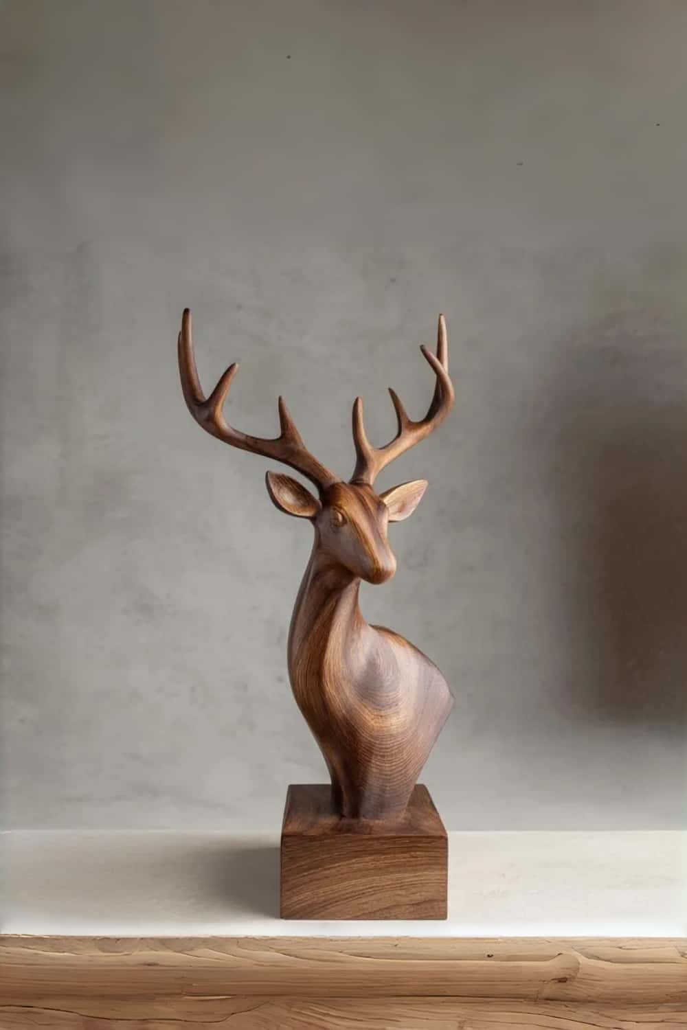 Wooden Deer Sculpture Modern Minimalist Nature Inspired Home Art Decor