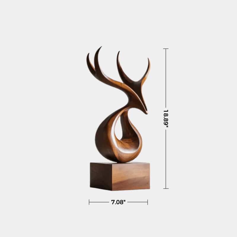 Wooden Deer Sculpture Modern Minimalist Nature Inspired Home Art Decor