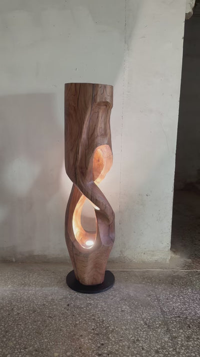 Hollow Tree Trunk Wood Floor Lamp | Aesthetic Standing Light for Room Space