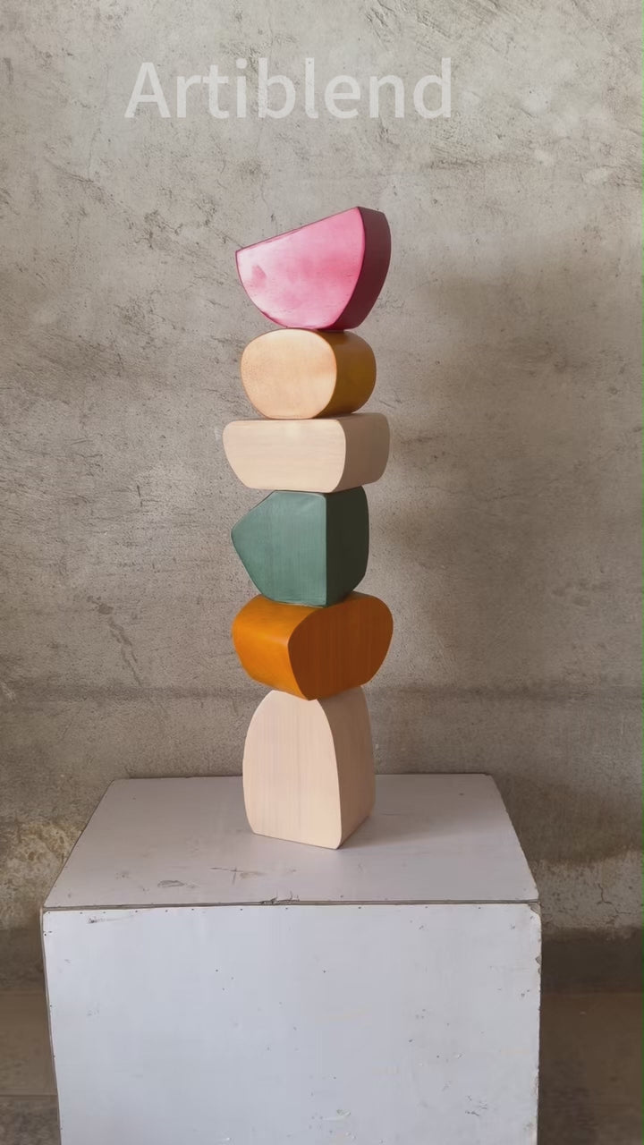 Polychrome Wood Sculpture Hand Carved Large Abstract Wooden Sculpture