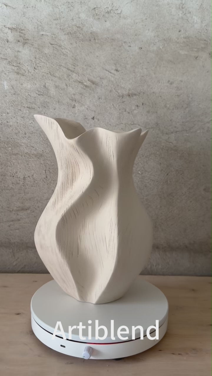 Wood Sculptural Rippled Wood Art Vase | Elegant Modern Home Decor Gift
