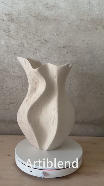 Wood Sculptural Rippled Wood Art Vase | Elegant Modern Home Decor Gift