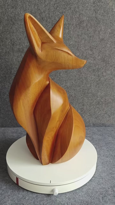 Abstract Wooden Fox Sculpture Handcrafted Animal Art for Modern Homes