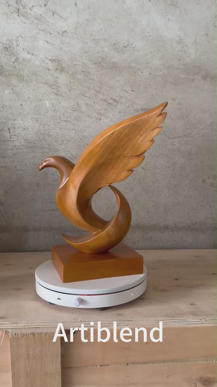Carved Wood Eagle Sculpture | Soaring Bird Statue | Executive Desk Decor