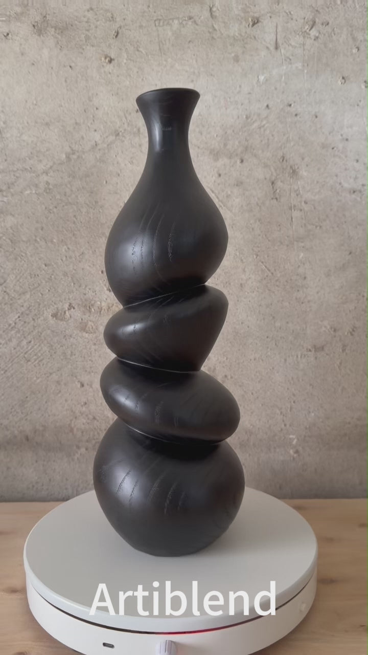 Stacked River Stone Wood Vase | Japandi Space Decoration | Creative Ornamental Gift
