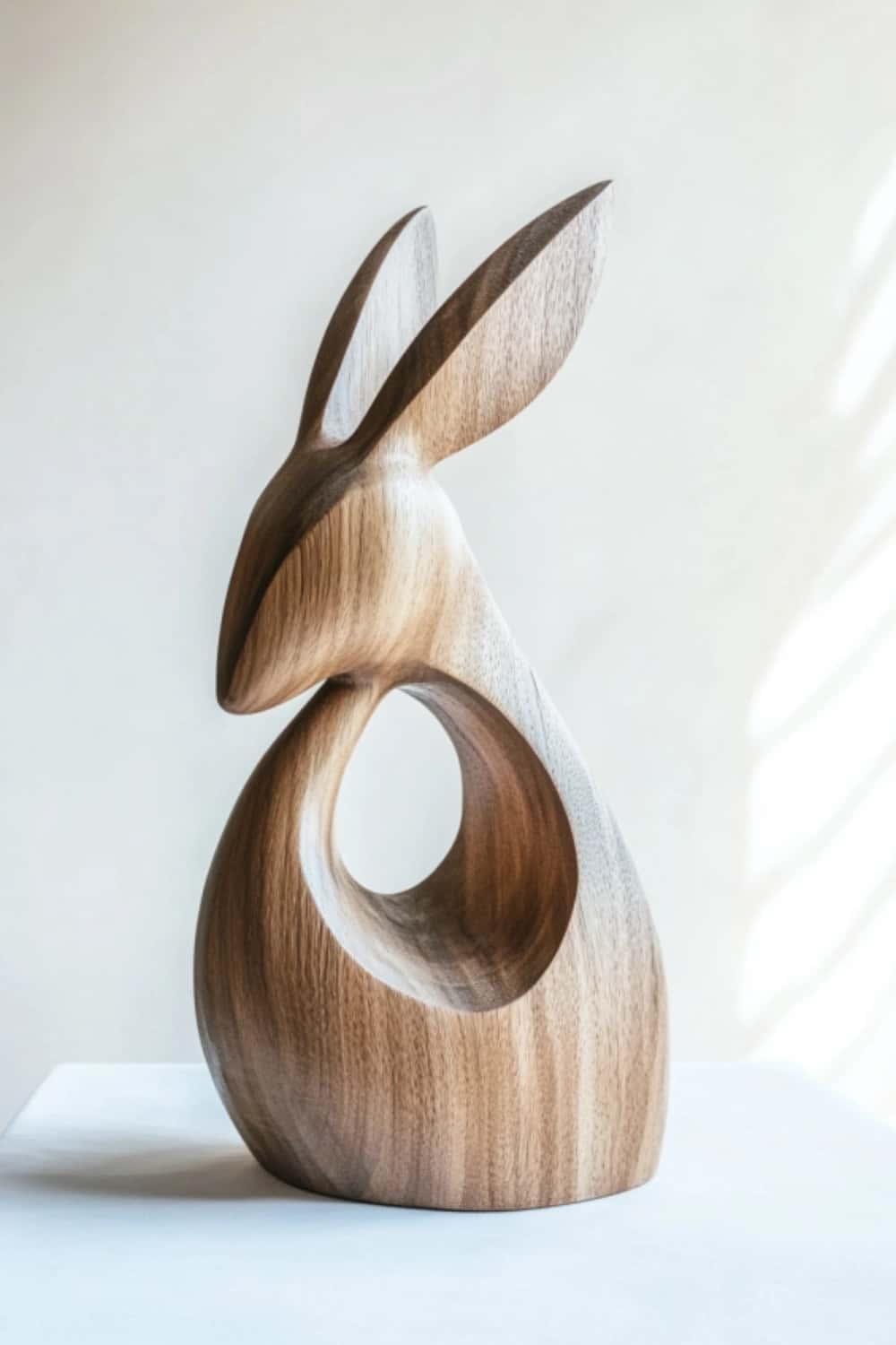 Abstract Wooden Animal Rabbit Sculpture Handcrafted Minimalist Decor