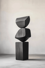 Black Geometric Fine Art Wood Sculpture Lagre Floor Standing Modern Wood Carving