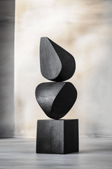 Black Geometric Fine Art Wood Sculpture Lagre Floor Standing Modern Wood Carving