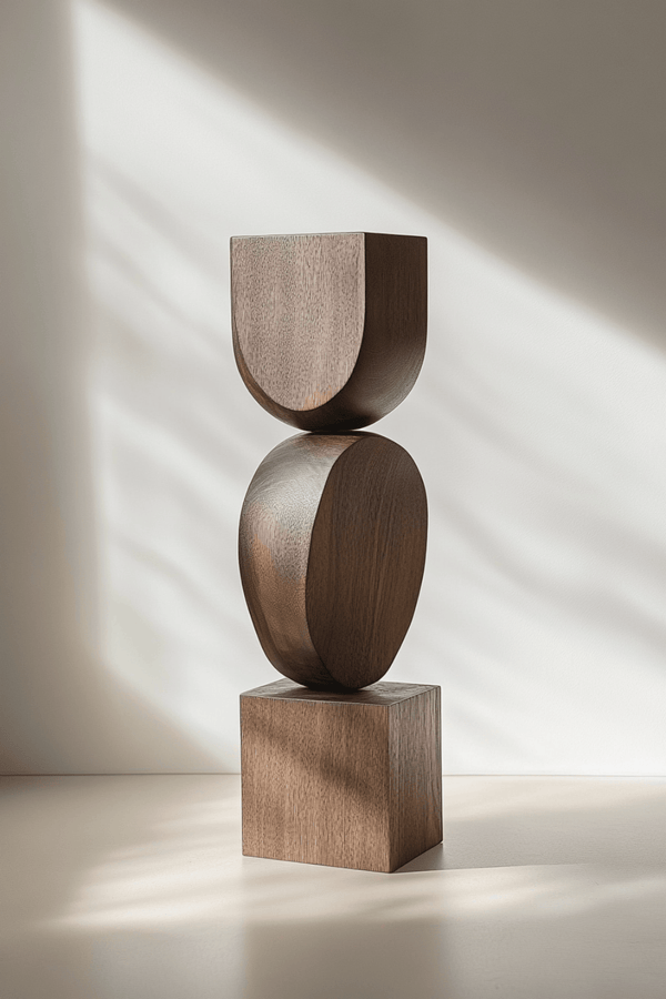 Black Geometric Fine Art Wood Sculpture Lagre Floor Standing Modern Wood Carving