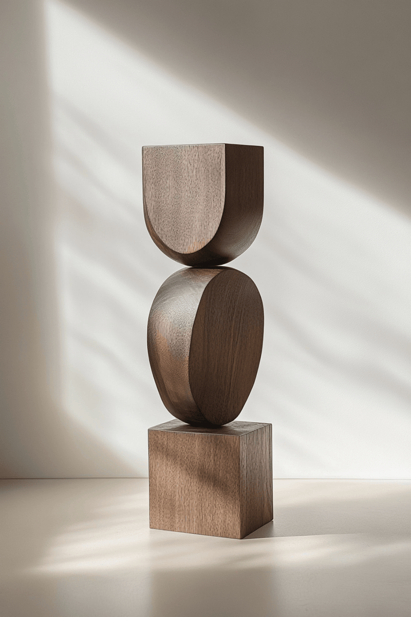 Black Geometric Fine Art Wood Sculpture Lagre Floor Standing Modern Wood Carving