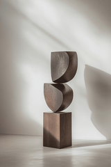 Black Geometric Fine Art Wood Sculpture Lagre Floor Standing Modern Wood Carving
