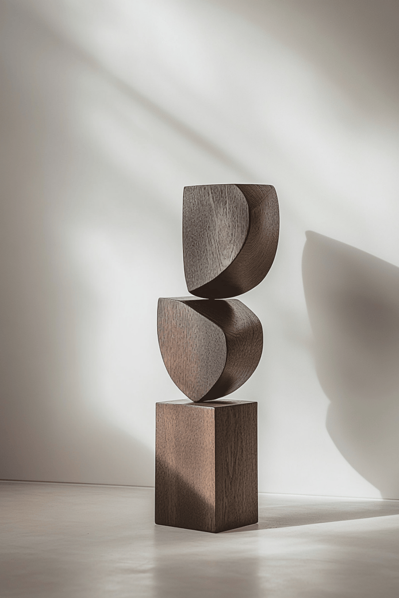 Black Geometric Fine Art Wood Sculpture Lagre Floor Standing Modern Wood Carving