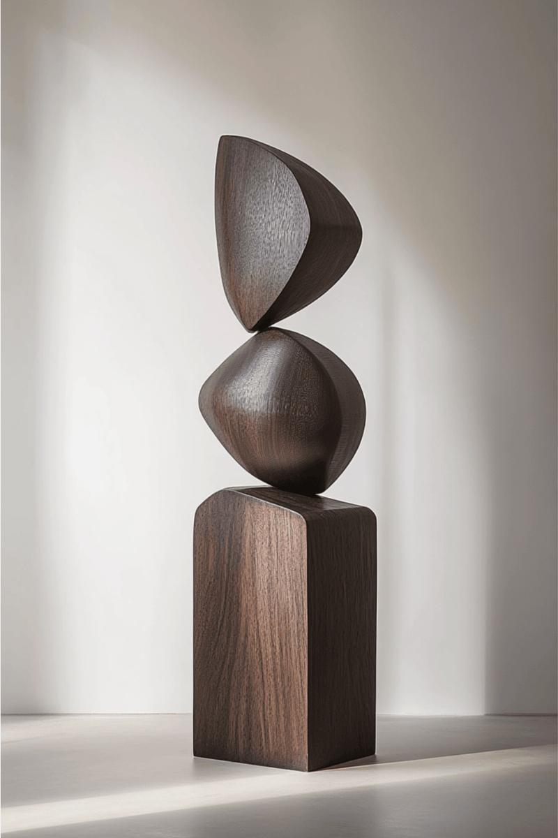 Black Geometric Fine Art Wood Sculpture Lagre Floor Standing Modern Wood Carving