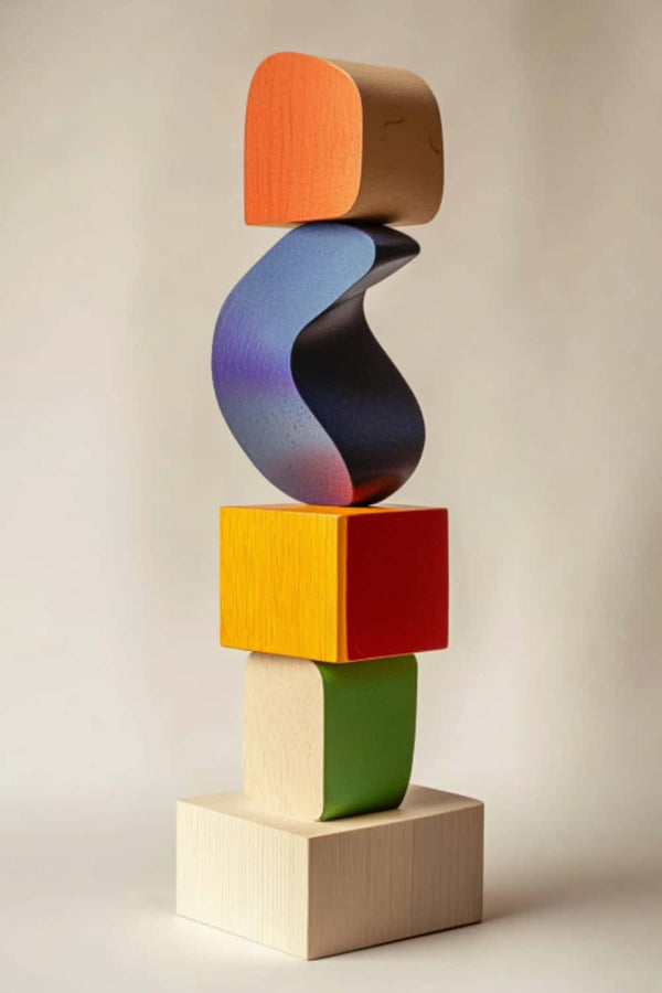 Large Colorful Minimalist Wood Sculpture Art Abstract Wooden Carving