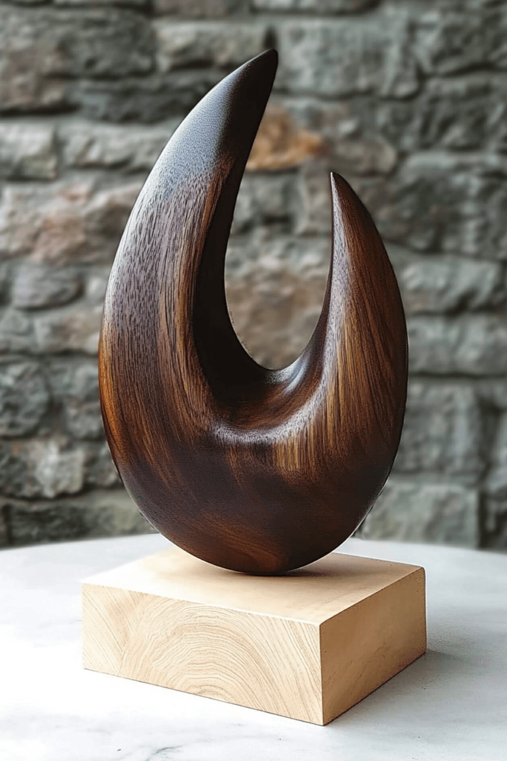 Abstract Wooden Sculpture Minimalist Decor Hand Carved Wood Statue