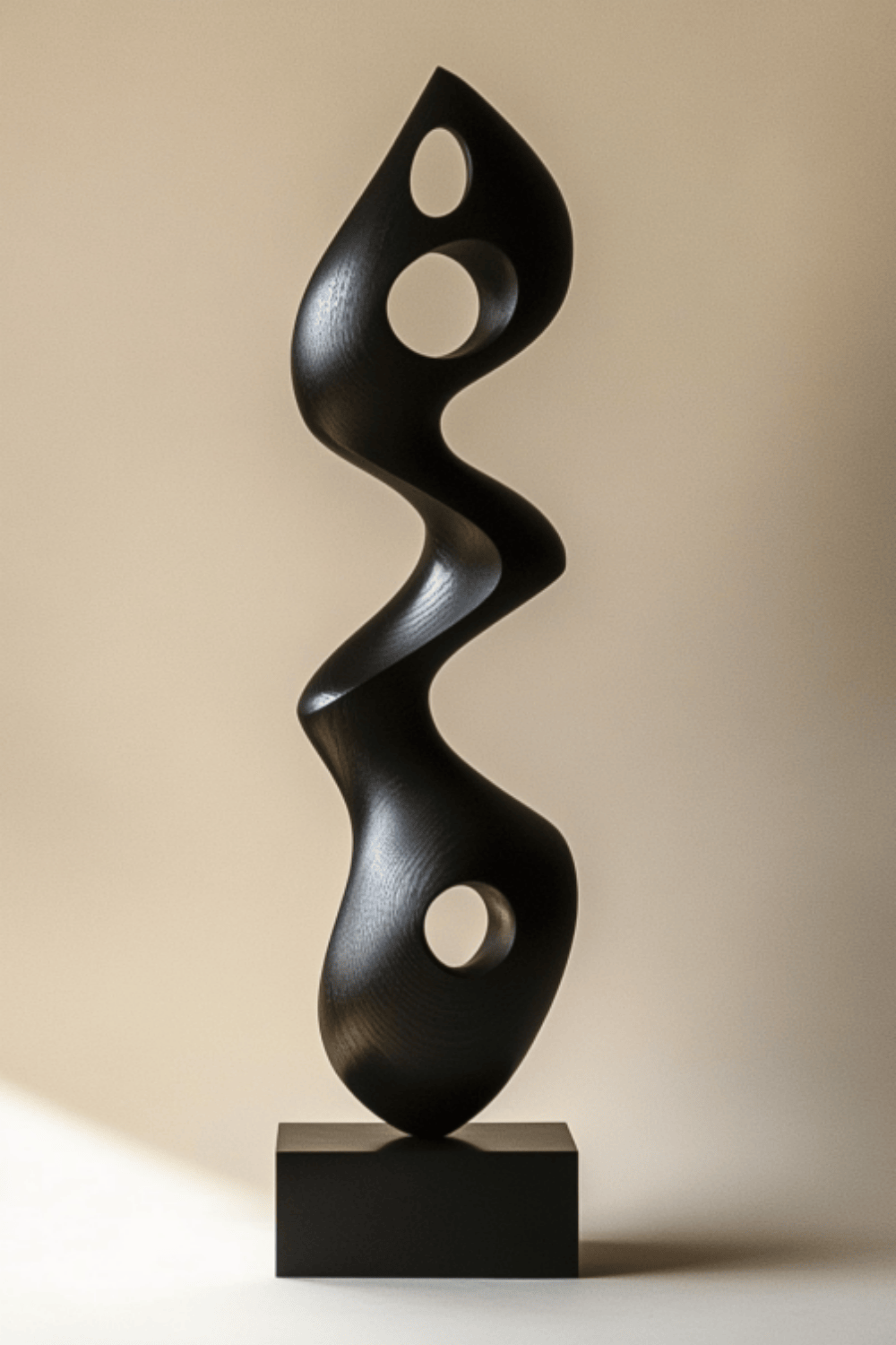 Large Modern Black Wooden Sculpture Abstract Handmade Floor Art Décor