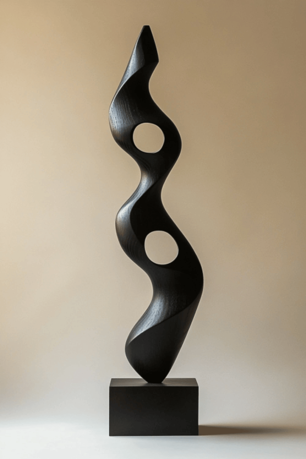 Large Modern Black Wooden Sculpture Abstract Handmade Floor Art Décor
