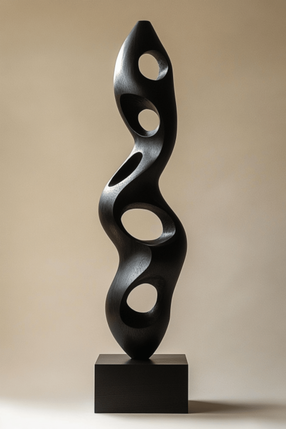 Large Black Wood Sculpture Modern Abstract Minimalist Floor Wooden Art