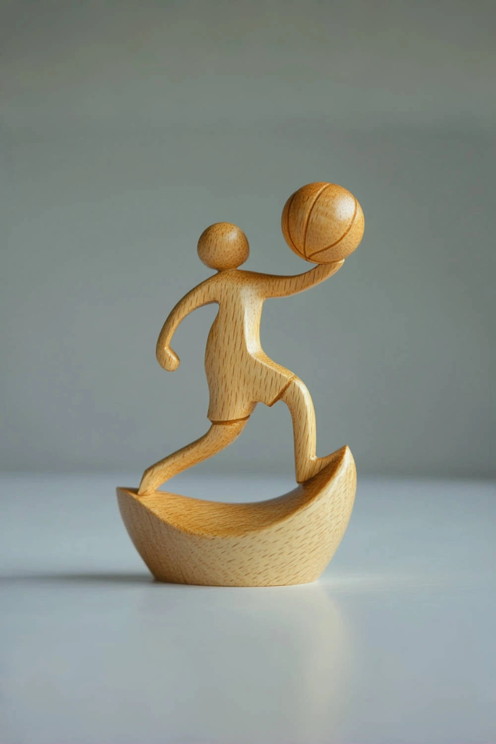 Wooden Basketball Sculpture Handmade Sports Figurine Home Office Decor
