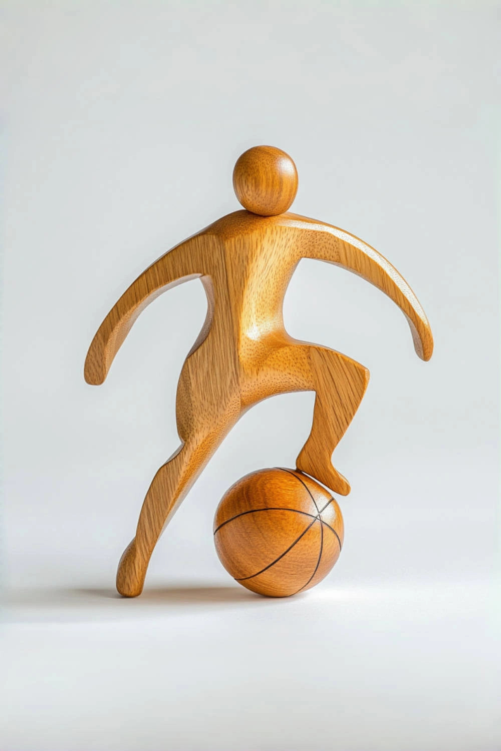 Wooden Basketball Sculpture Handmade Sports Figurine Home Office Decor