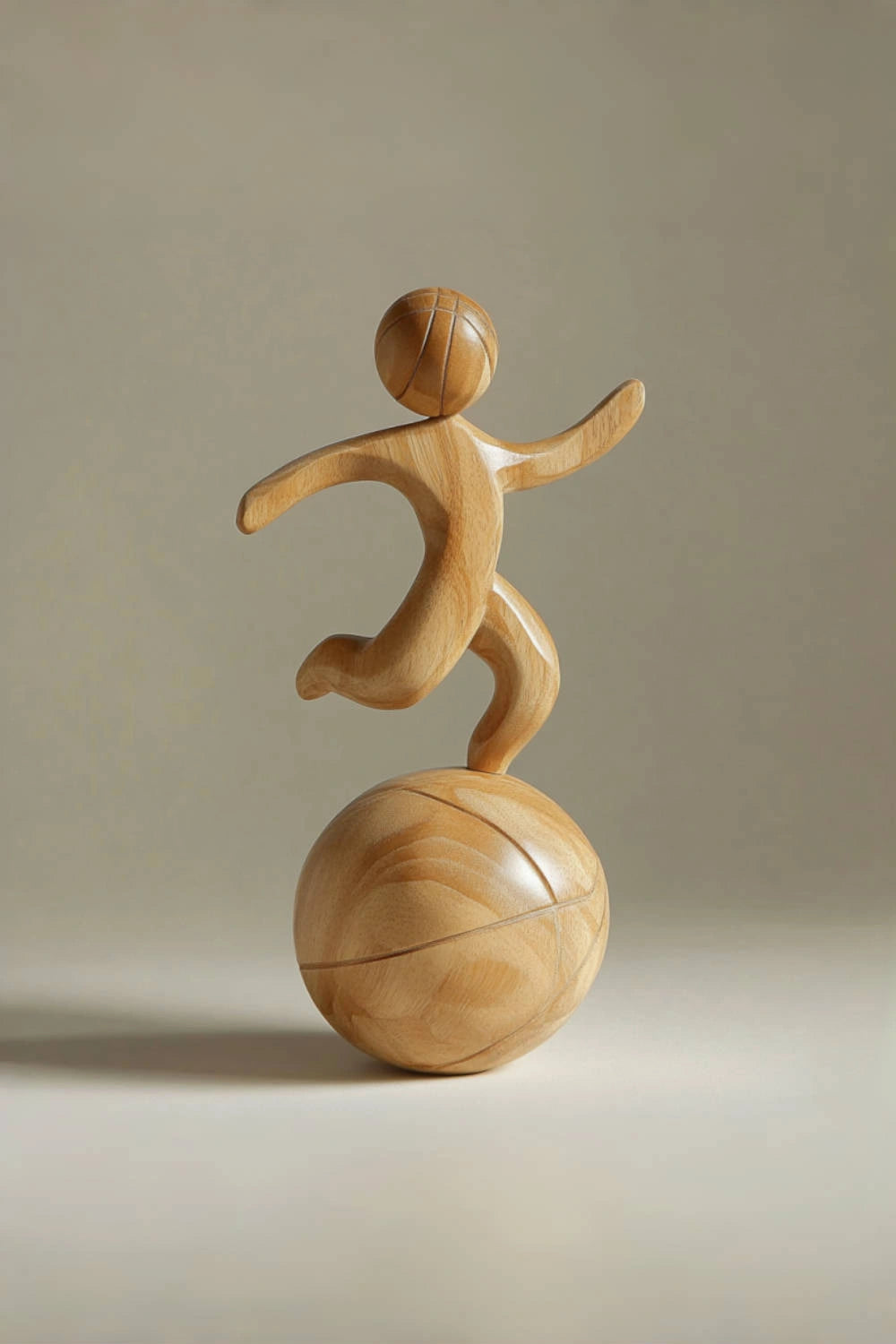 Wooden Basketball Sculpture Handmade Sports Figurine Home Office Decor