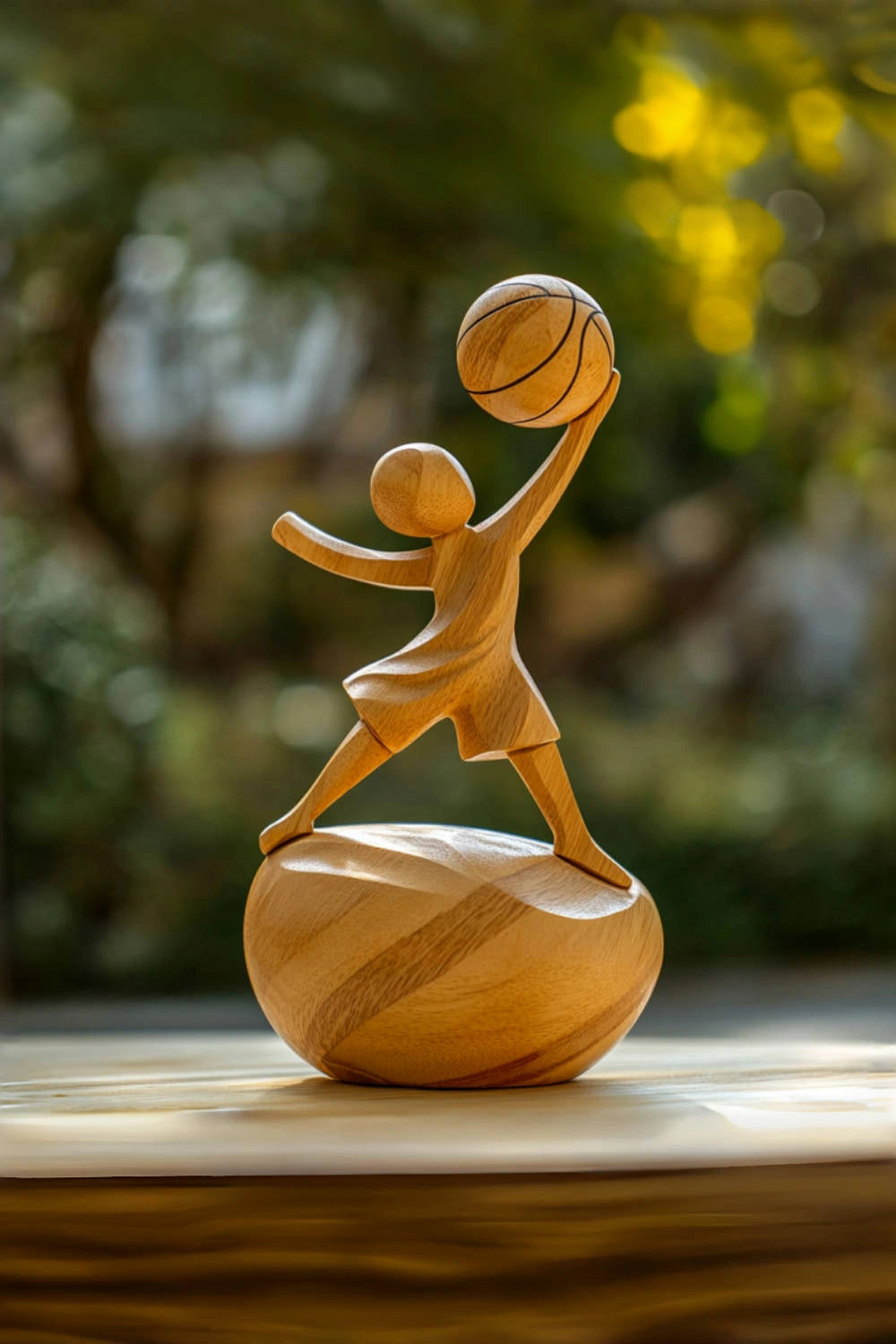 Wooden Basketball Sculpture Handmade Sports Figurine Home Office Decor