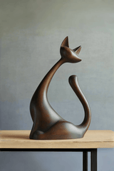 Wooden Carved Animals Wooden Cat Statue Wood Cat Sculpture Decorative
