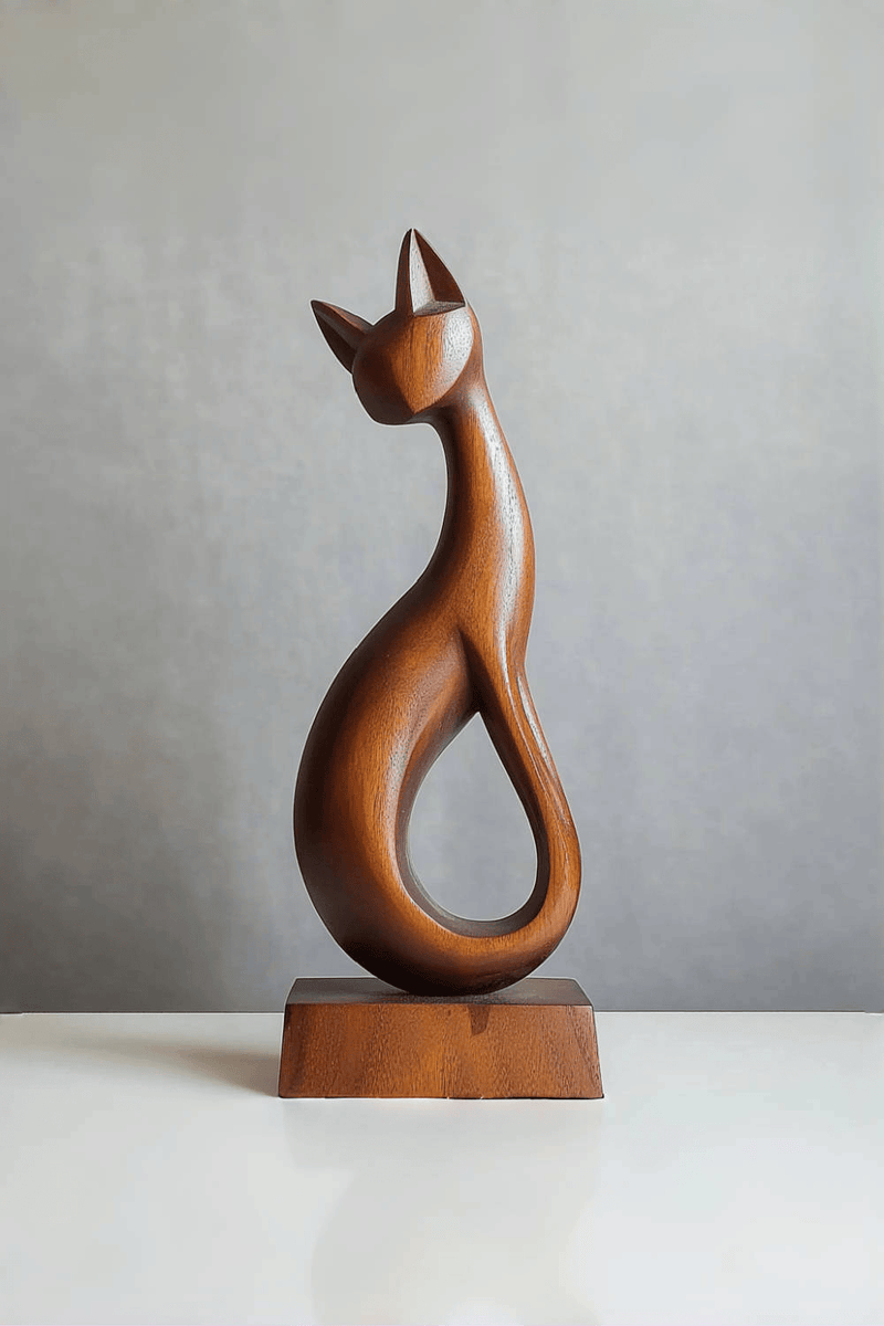 Wooden Carved Animals Wooden Cat Statue Wood Cat Sculpture Decorative