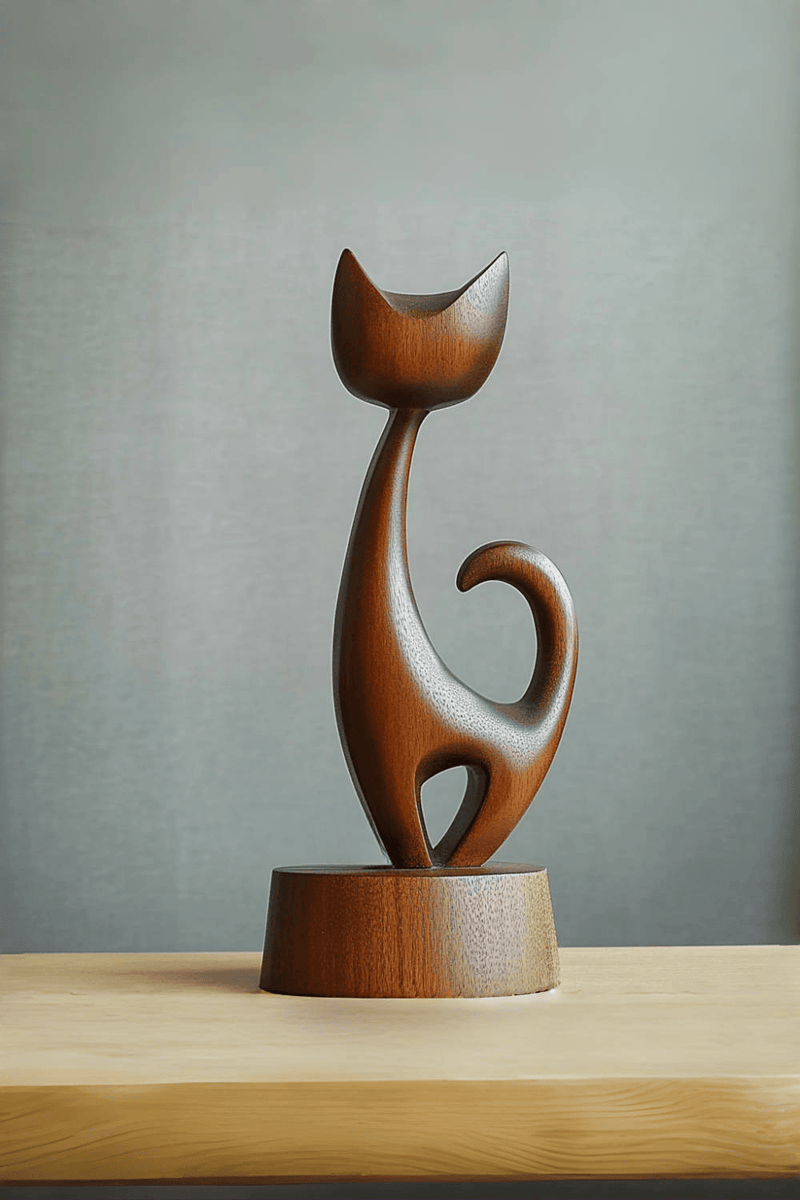 Wooden Carved Animals Wooden Cat Statue Wood Cat Sculpture Decorative