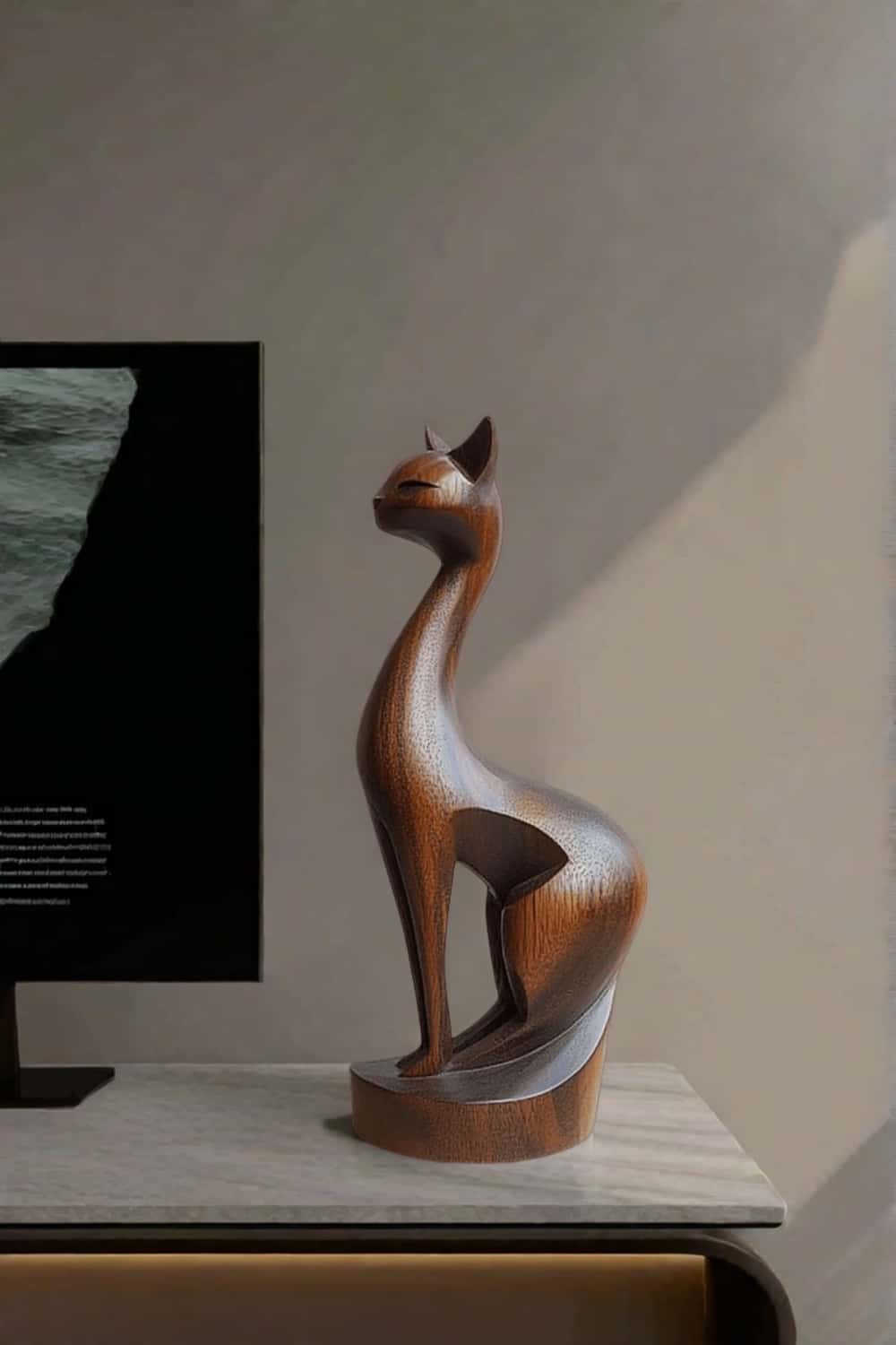 Wooden Carved Animals Wooden Cat Statue Wood Cat Sculpture Decorative