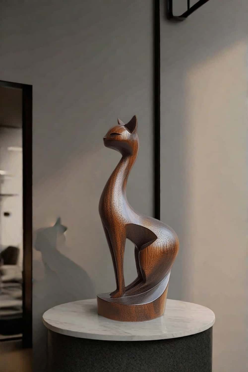 Wooden Carved Animals Wooden Cat Statue Wood Cat Sculpture Decorative