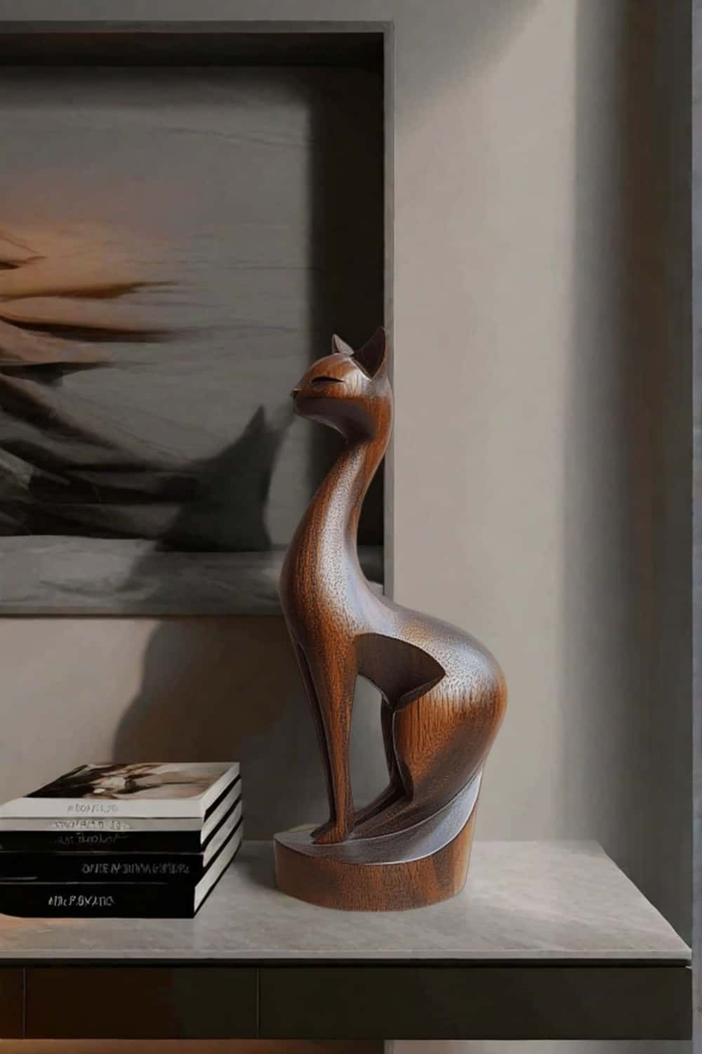 Wooden Carved Animals Wooden Cat Statue Wood Cat Sculpture Decorative