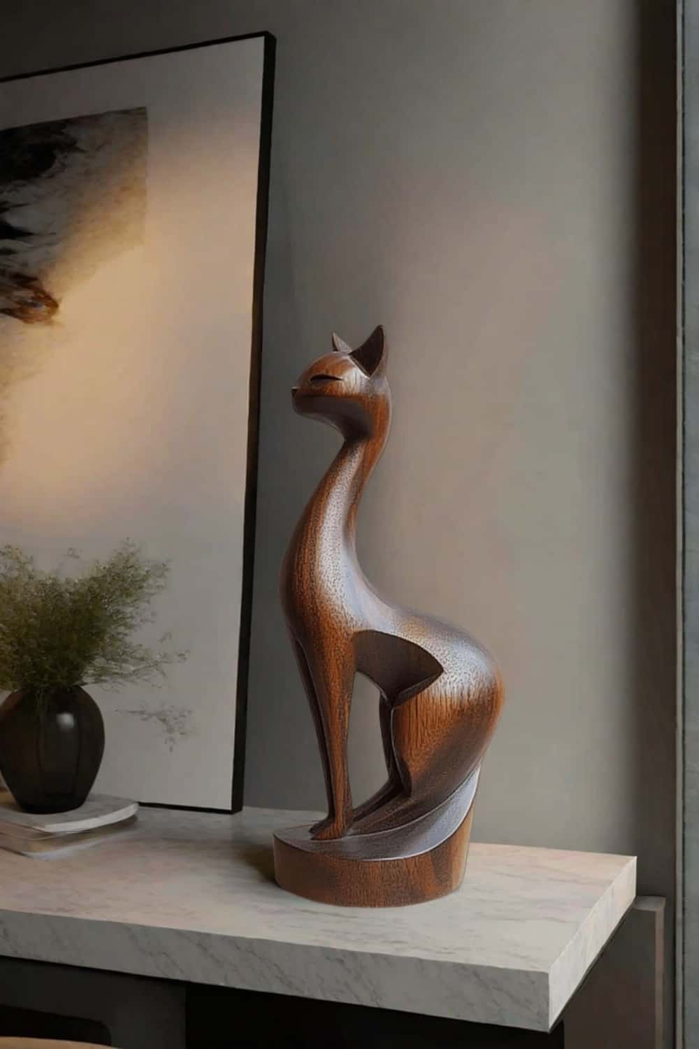 Wooden Carved Animals Wooden Cat Statue Wood Cat Sculpture Decorative